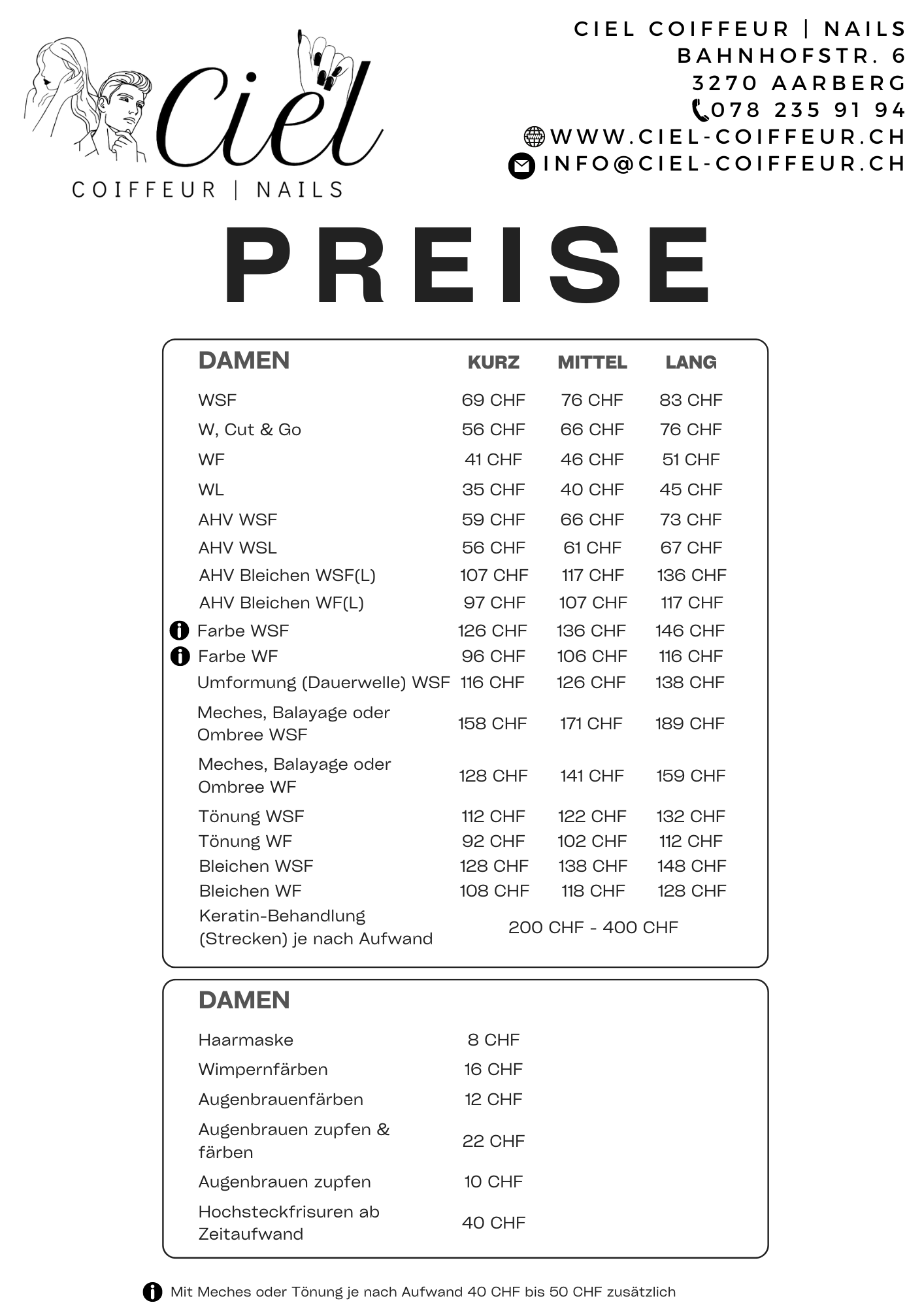 preisliste damen 